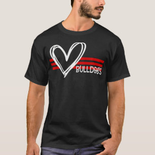 Bulldogs Team Pride School Spirit White Red Heart T-Shirt