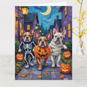 Bulldogs Trick-or-Treating in Halloween Costumes Card
