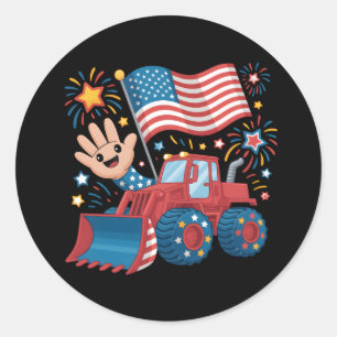 bulldozer 4th of July Toddler Boys Kids Youth USA  Classic Round Sticker