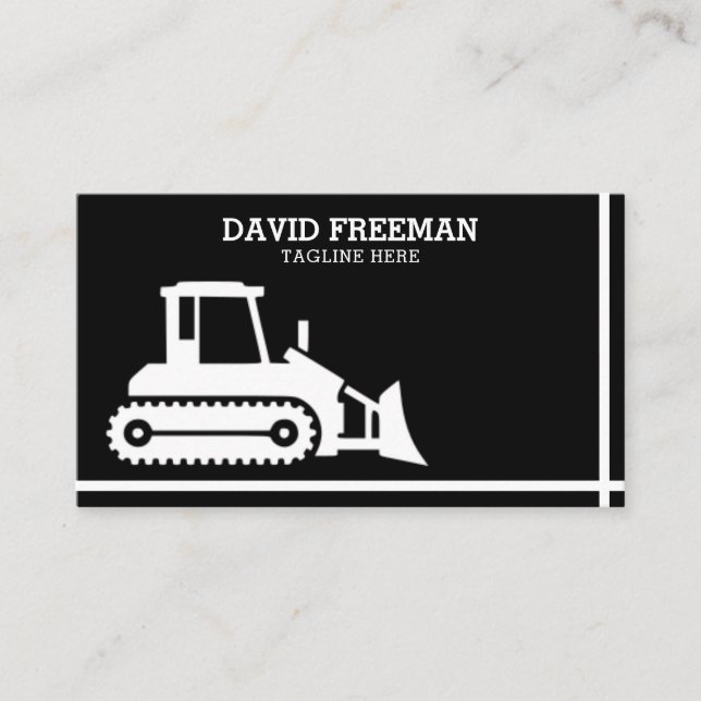 Bulldozer Black & White Construction Business Card (Front)