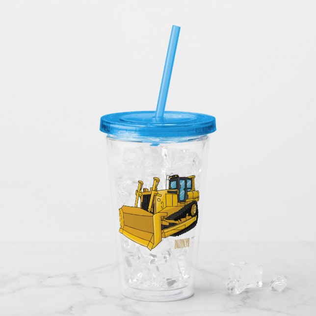 Bulldozer cartoon illustration acrylic tumbler (Back Ice)