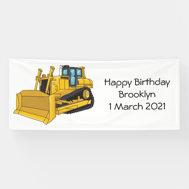 Bulldozer cartoon illustration banner (Horizontal)