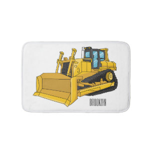 Bulldozer cartoon illustration bath mat