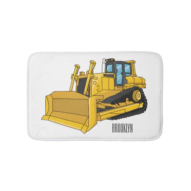 Bulldozer cartoon illustration bath mat (Front)
