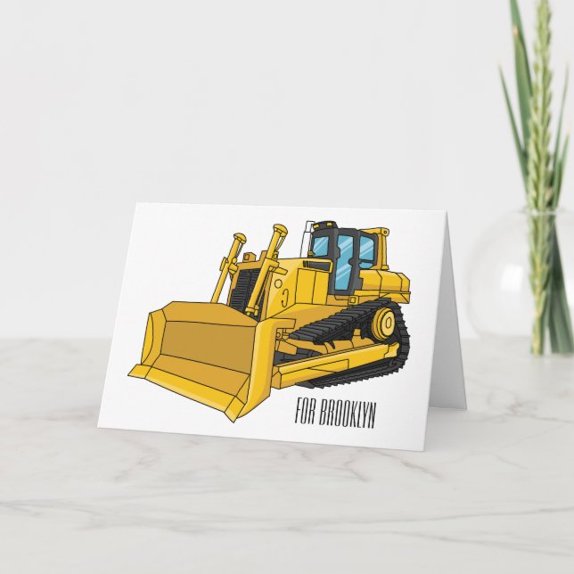 Bulldozer cartoon illustration card (Front)