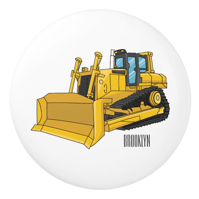 Bulldozer cartoon illustration ceramic knob (Front)
