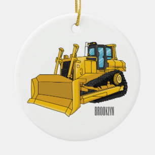 Bulldozer cartoon illustration ceramic tree decoration