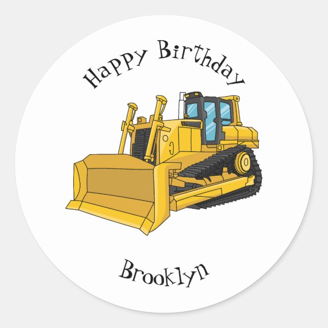 Bulldozer cartoon illustration  classic round sticker (Front)