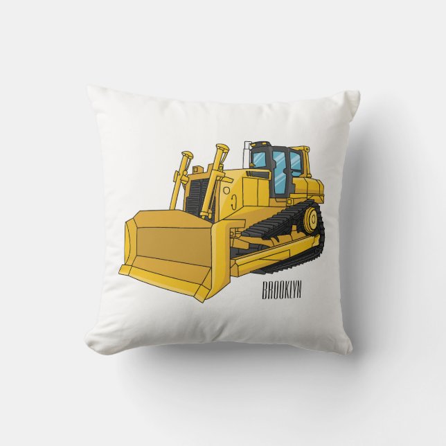 Bulldozer cartoon illustration cushion (Front)