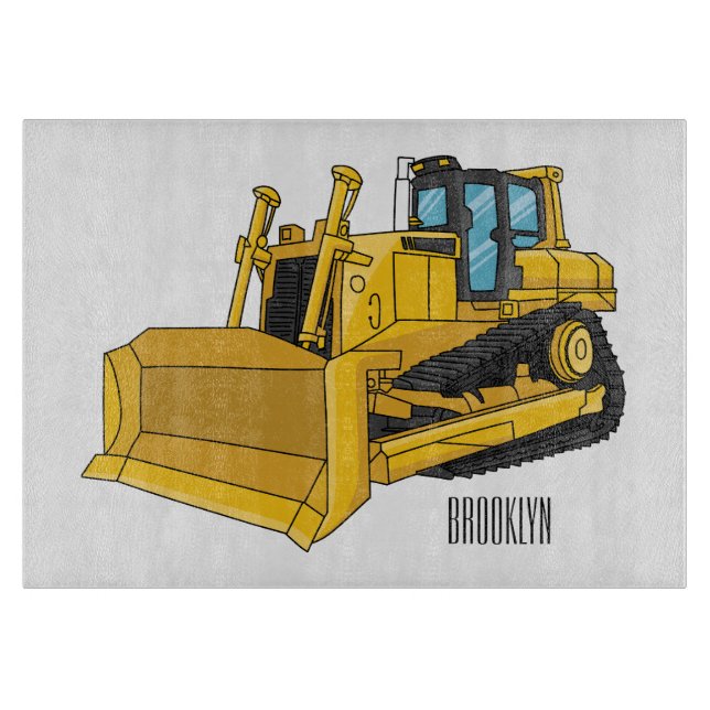 Bulldozer cartoon illustration cutting board (Front)