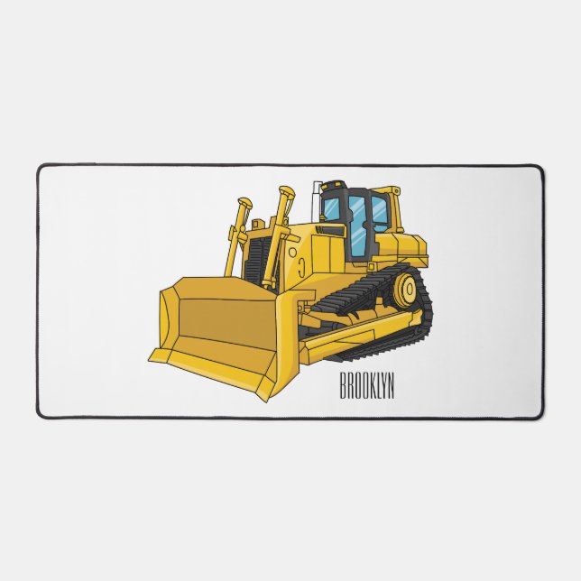Bulldozer cartoon illustration desk mat (Front)