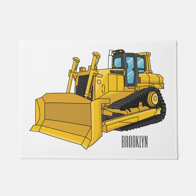 Bulldozer cartoon illustration doormat (Front)