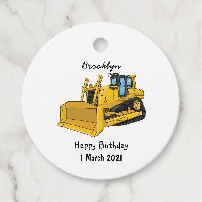 Bulldozer cartoon illustration favour tags (Front)