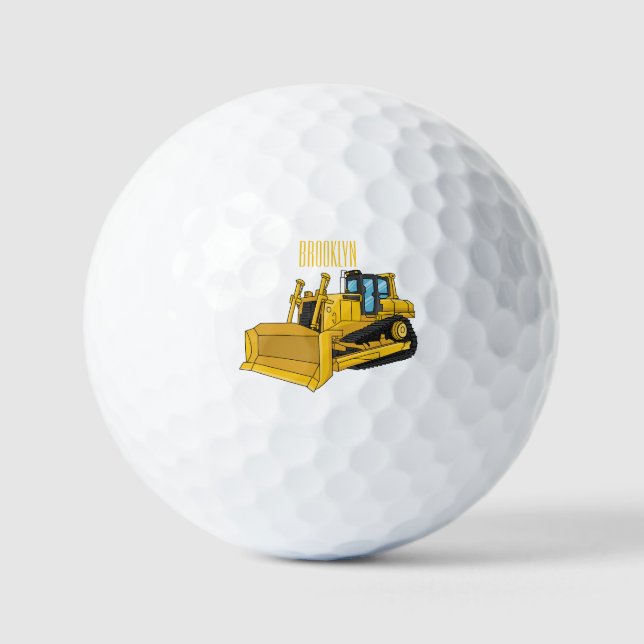 Bulldozer cartoon illustration golf balls (Front)