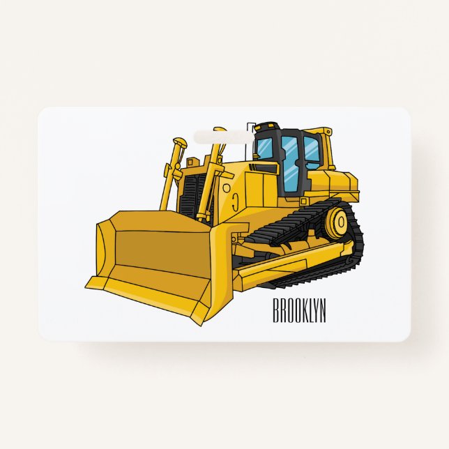 Bulldozer cartoon illustration ID badge (Front)