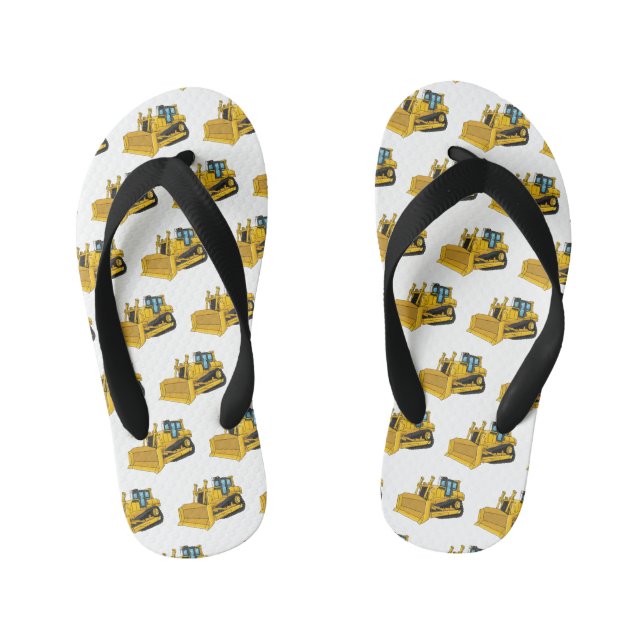 Bulldozer cartoon illustration kid's flip flops (Footbed)