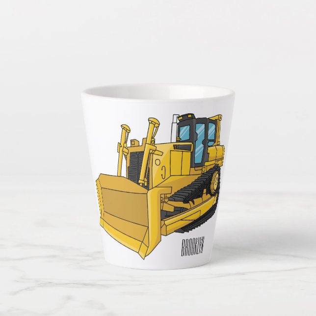Bulldozer cartoon illustration latte mug (Front)