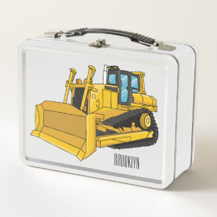Bulldozer cartoon illustration metal lunch box