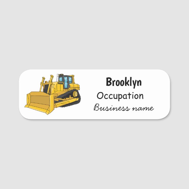 Bulldozer cartoon illustration name tag (Front)