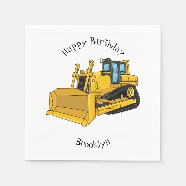 Bulldozer cartoon illustration napkin (Front)