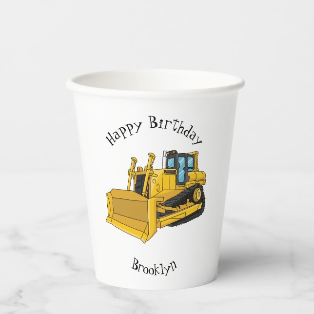 Bulldozer cartoon illustration paper cups (Front)