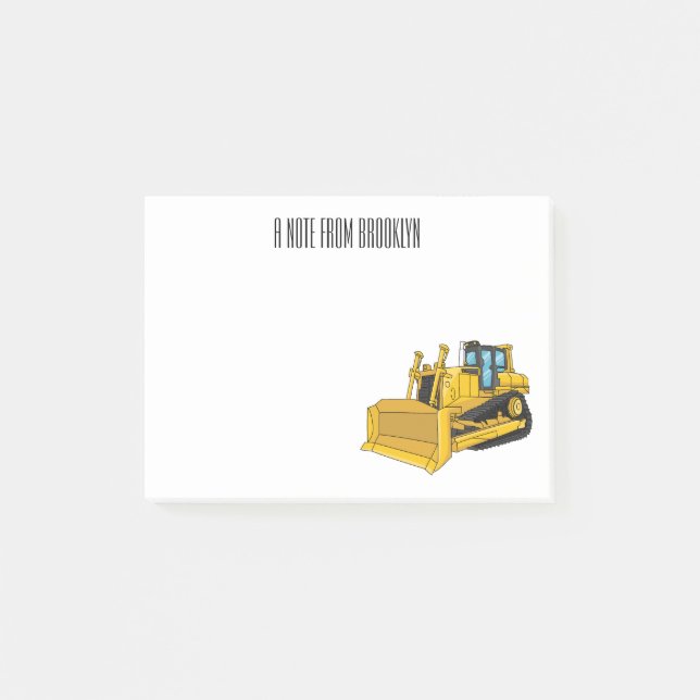Bulldozer cartoon illustration post-it notes (Front)