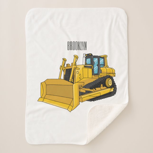 Bulldozer cartoon illustration sherpa blanket (Front)