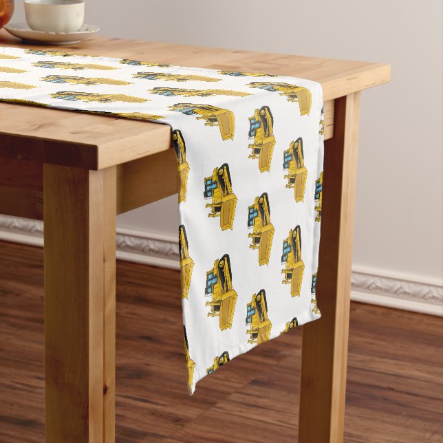 Bulldozer cartoon illustration short table runner (In Situ)