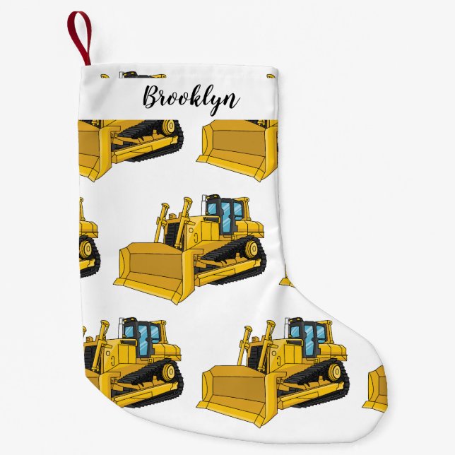 Bulldozer cartoon illustration small christmas stocking (Front)