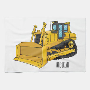 Bulldozer cartoon illustration tea towel