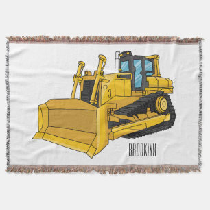 Bulldozer cartoon illustration throw blanket