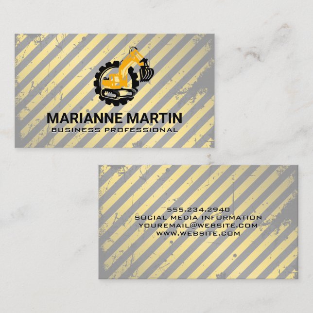 Bulldozer | Caution Construction  Business Card (Front/Back)