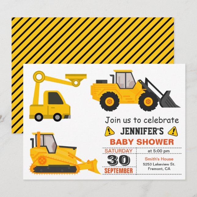 Bulldozer Construction Baby Shower Invitation (Front/Back)