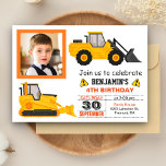 Bulldozer Construction Kids Birthday Photo Invite<br><div class="desc">Amaze your guests with this cool construction birthday party invitation featuring yellow bulldozers with modern typography against a white background. Simply add your event details on this easy-to-use template and adorn this card with your child's favourite photo to make it a one-of-a-kind invitation. Flip the card over to reveal a...</div>