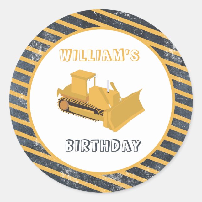 Bulldozer Construction Truck Birthday Boy Classic Round Sticker (Front)