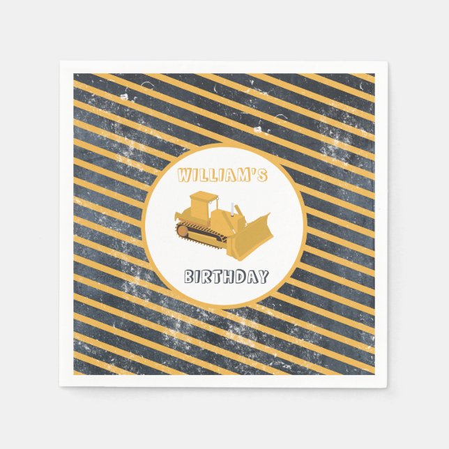 Bulldozer Construction Truck Birthday Boy Napkin (Front)