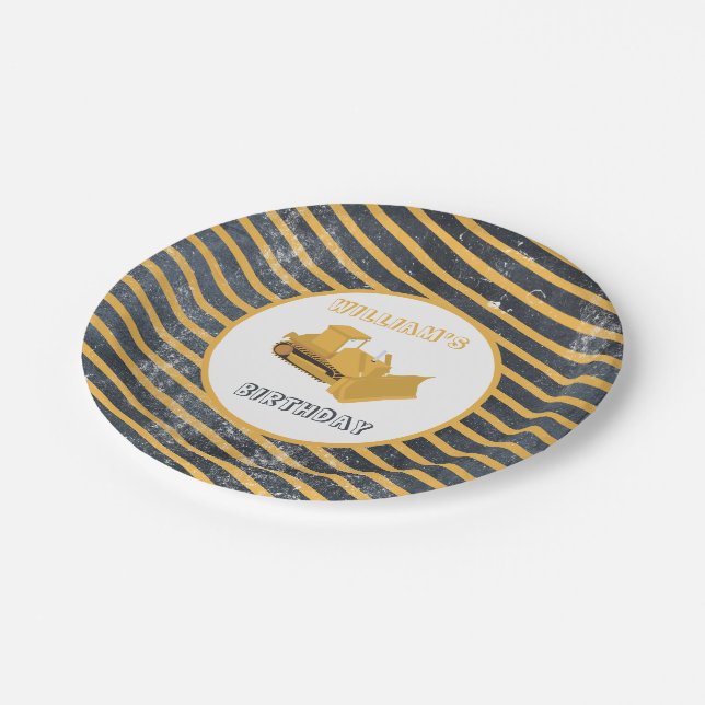 Bulldozer Construction Truck Birthday Boy Paper Plate (Angled)
