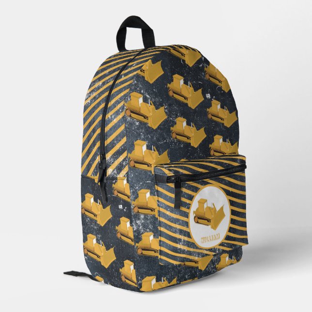 Bulldozer Construction Truck Boys Custom Name Printed Backpack (Back Corner Left)