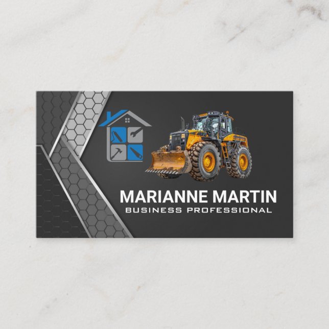 Bulldozer | Contractor Services Icons Business Card (Front)