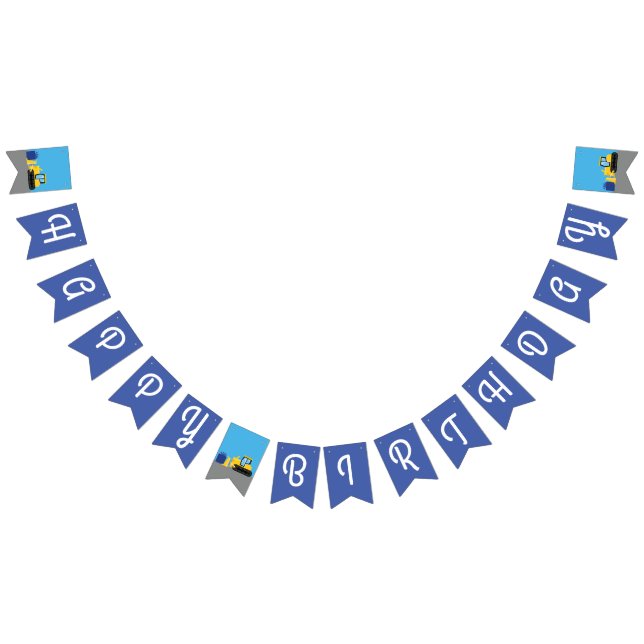 Bulldozer Cute 1st Birthday Party Construction Bunting (All)