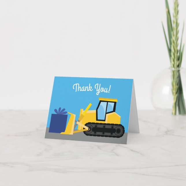 Bulldozer Cute 1st Birthday Party Construction Card (Front)