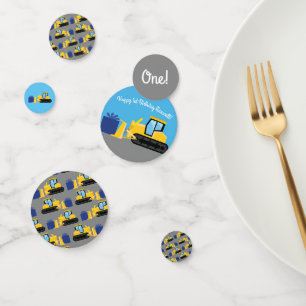 Bulldozer Cute 1st Birthday Party Construction Confetti