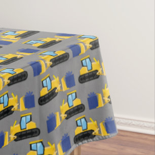 Bulldozer Cute 1st Birthday Party Construction Tablecloth