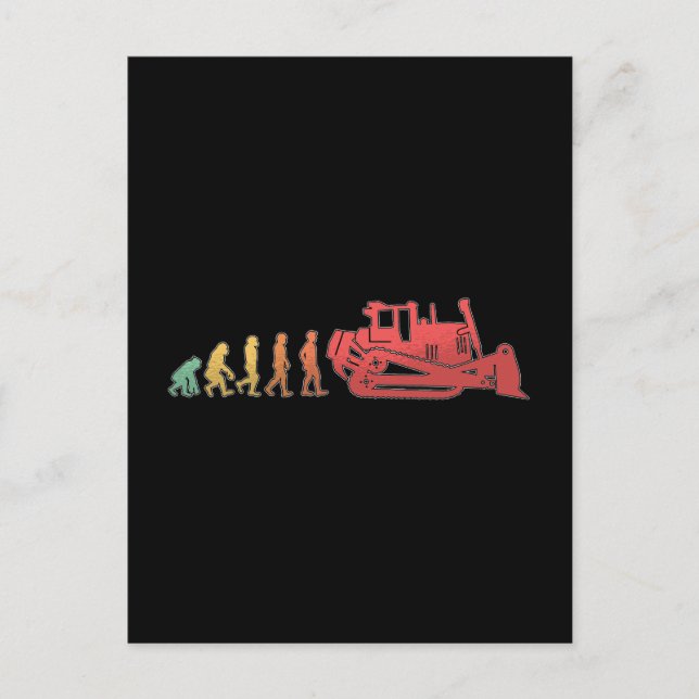 Bulldozer Evolution Construction Worker Retro Site Holiday Postcard (Front)