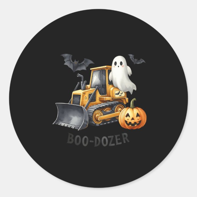 Bulldozer Halloween Boo Dozer Construction Truck B Classic Round Sticker (Front)