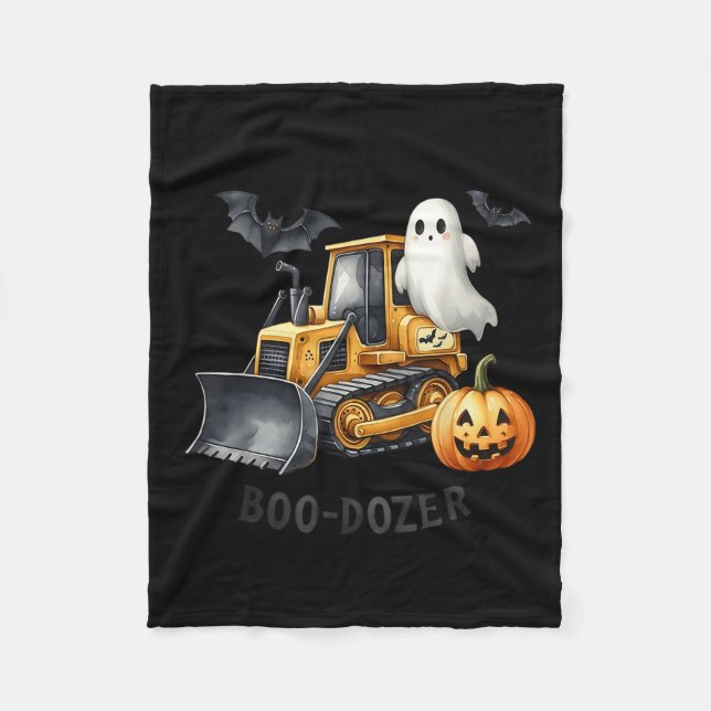 Bulldozer Halloween Boo Dozer Construction Truck B Fleece Blanket (Front)