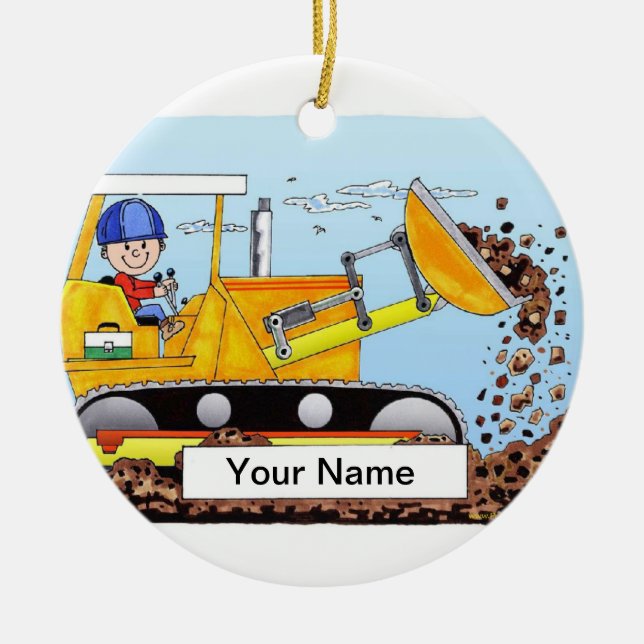Bulldozer Operator - Male Ceramic Tree Decoration (Front)