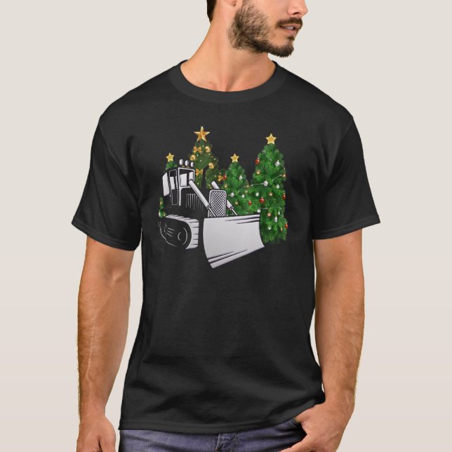 Bulldozer Operator Ugly Christmas Heavy Equipment T-Shirt (Front)
