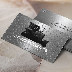 Bulldozer Plant Operator Modern Metal Construction Business Card