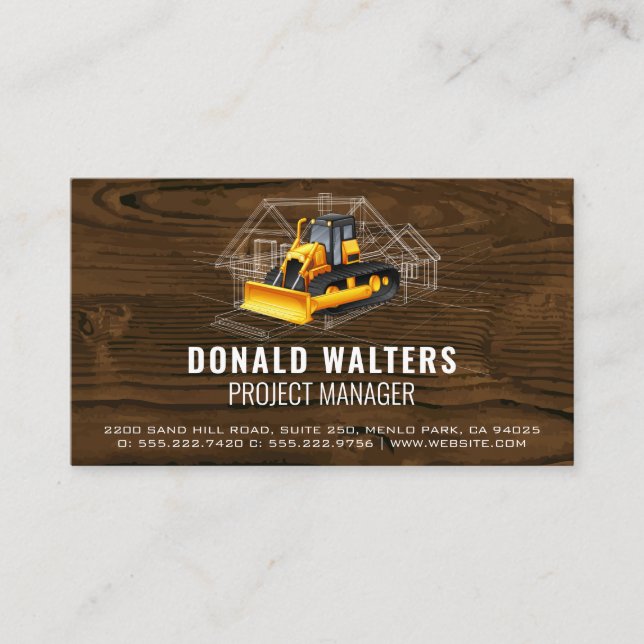 Bulldozer | Wood  | Blueprints Business  Card (Front)